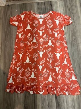 Agnes & Dora Orange Mini Dress with White Southwestern Print
